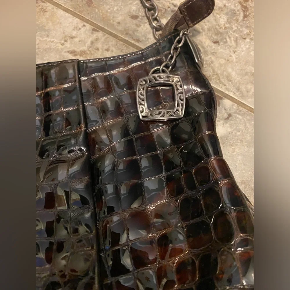 Brighton Brown Crocodile PU Leather Shoulder Bag Purse Silver Tone Hardware